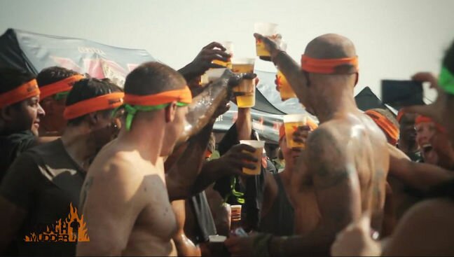 Tough Mudder: After the run, the finishers get their finisher headband and a cold beer